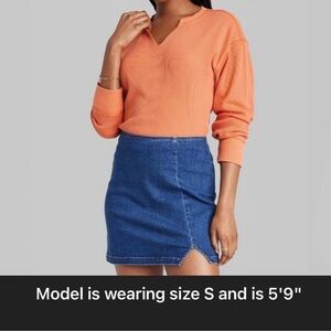 Long Sleeve V-Neck Waffle Boxy T-Shirt Orange Wild Fable